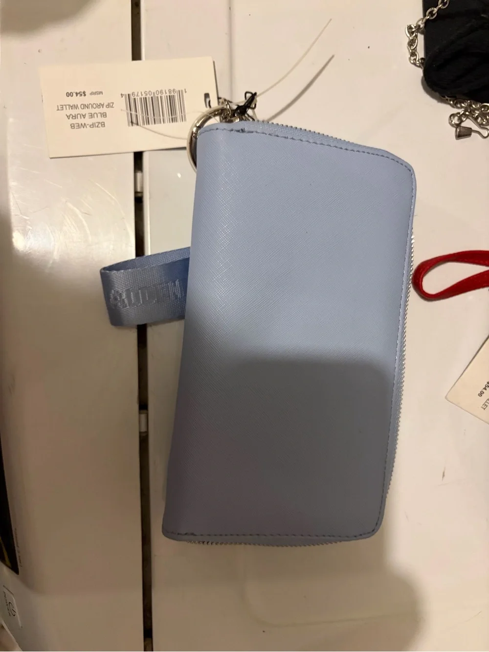Alden Powder Blue Zip Wristlet with Gold Hardware